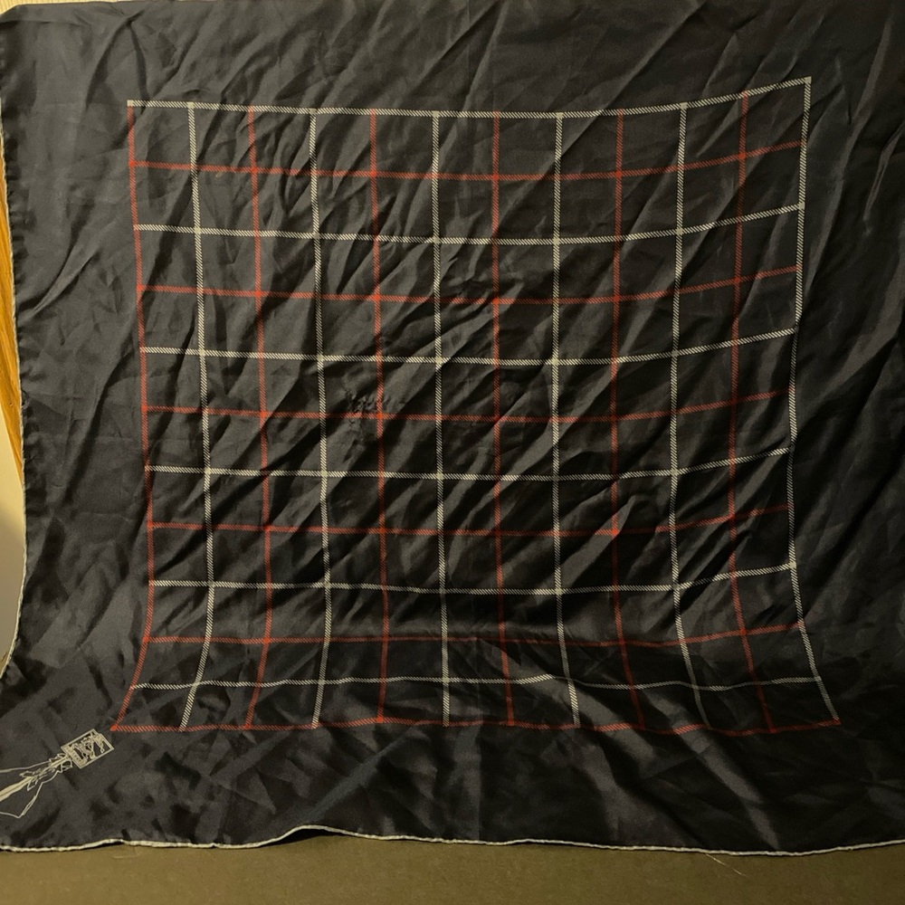 Vintage Burberry Silk Check Plaid Blue Scarf 30” x 30” England